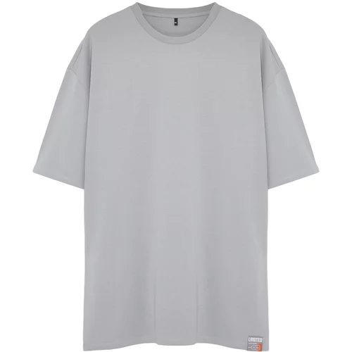 Trendyol Plus Size Men's Grey Relaxed/Comfortable Fit 100% Cotton Label Comfortable T-Shirt