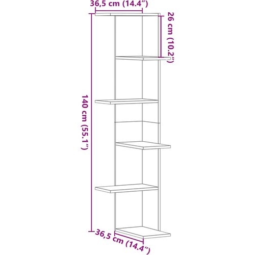  Kutna zidna polica boja hrasta 36,5x36,5x140 cm drvena Slike