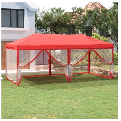  Zložljiv vrtni šotor s stranicami rdeč 3x6 m