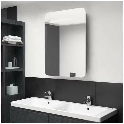  LED kopalniška omarica z ogledalom bela in hrast 60x11x80 cm