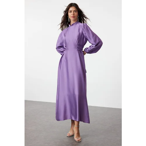 Trendyol Lilac Waist Briti Satin Evening Dress