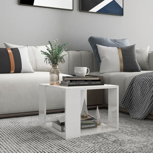 VidaXL Klubska mizica visok sijaj bela 40x40x30 cm iverna plo&amp;scaron;ča Slike