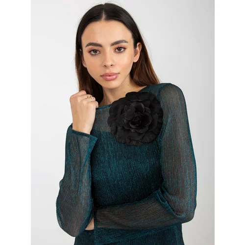 Fashion Hunters Green and black two-piece evening blouse with brooch