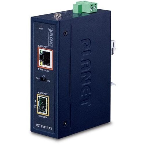 Planet industrial compact 100 1000-base open slot sfp to 1GbE RJ45 802.at poe media converter (-40 to 75 c) Slike