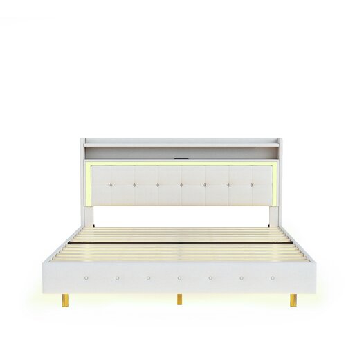 Lumor Oblazinjena postelja 160x200 cm iz lanene tkanine – z USB priključkom in LED osvetlitvijo – bež, (22151323) Cene