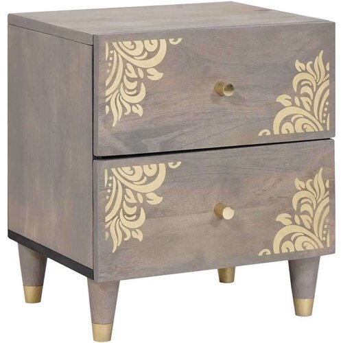 vidaXL Nočna omarica s predalom Siva 40 x 33 x 46 cm trden mangov les Cene