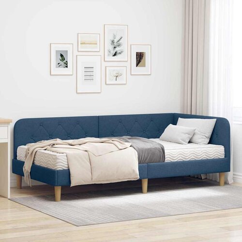 vidaXL Kotna postelja z vzmetnico z vzglavjem Modra 90 x 190 cm blago Cene