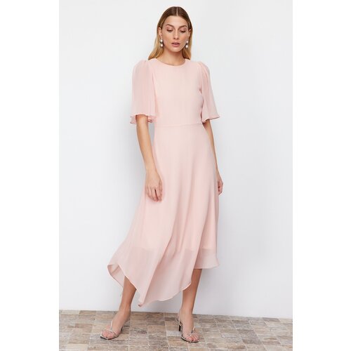 Trendyol Powder Asymmetrical Skirt Chiffon Lined Midi Woven Dress Slike
