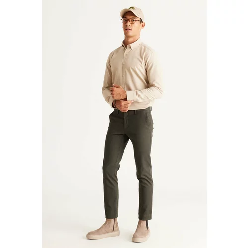 ALTINYILDIZ CLASSICS Men's Green Slim Fit Slim Fit Side Pocket Cotton Flexible Comfortable Dobby Trousers