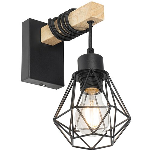 QAZQA Smart wandlamp zwart met hout incl. Wifi A60 - Chon Cene