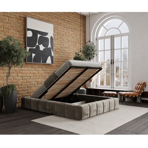 Maison de R&amp;ecirc;ve Bež oblazinjena zakonska postelja s prostorom za shranjevanje z letvenim dnom 180x200 cm Aruba L &amp;ndash; Slike