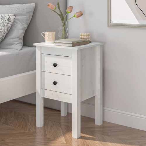 VidaXL Nočna omarica bela 40x35x61,5 cm trdna borovina Slike