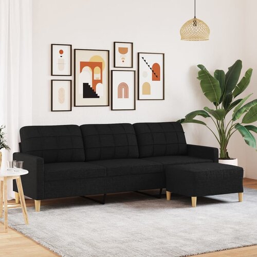 vidaXL Trosjed s tabureom crni 210 cm od tkanine Cijene
