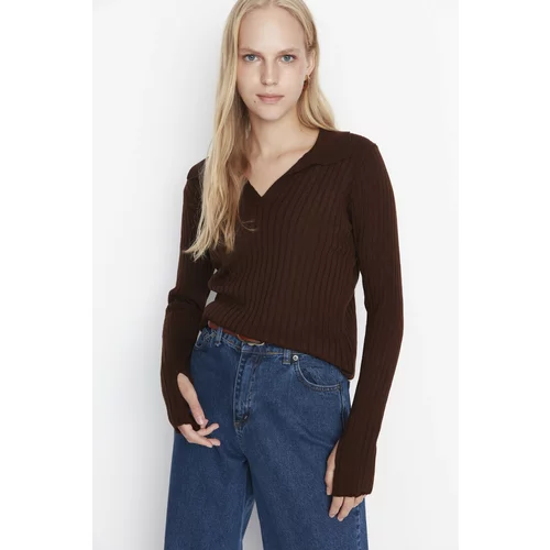 Trendyol Brown Sleeve End Detailed Polo Neck Knitwear Sweater