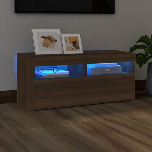 vidaXL TV omarica z LED lučkami rjavi hrast 90x35x40 cm Cene