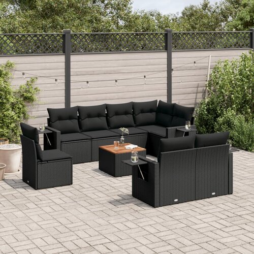  9-dijelni set vrtnih sofa s jastucima crni od poliratana Crna 62 x 62 x 69 cm Slike