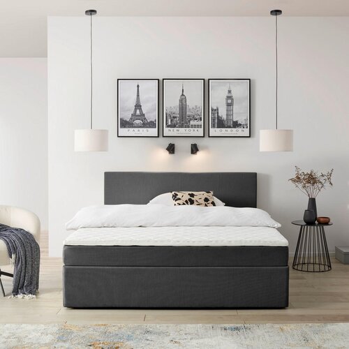 P & B POSTELJA Z VZMETNICO 180 cm x 200 cm , les, tekstil, leseni material siva Cene