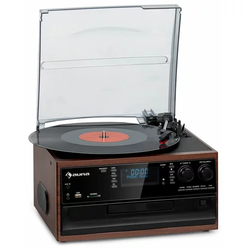Auna Oakland DAB, retro stereo sistem, DAB+/FM, funkcija BT, predvajalnik vinilnih plošč, CD-zgoščenk in kaset