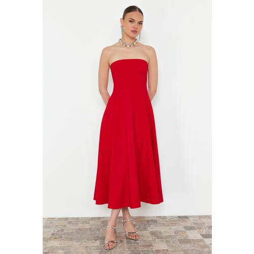 Trendyol Red Open Waist/Skater Elegant Evening Dress Cene