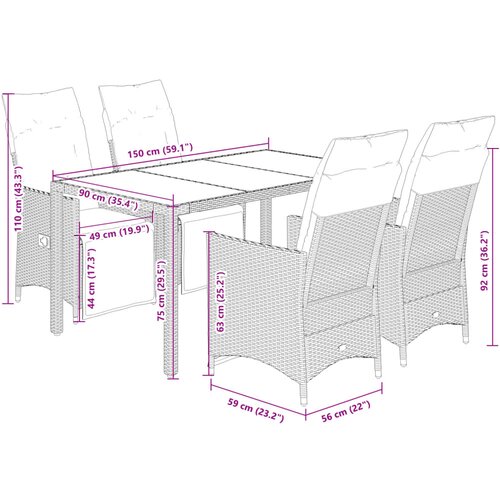  5-dijelni vrtni bistro set od poliratana s jastucima bež Slike