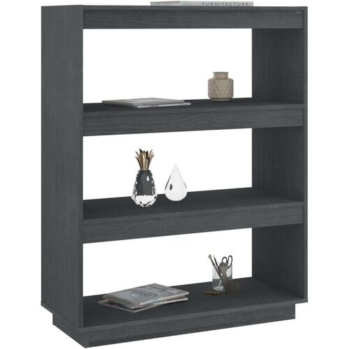 VidaXL knjižna omara za razdelitev prostora siva 80x35x103 cm borovina Slike