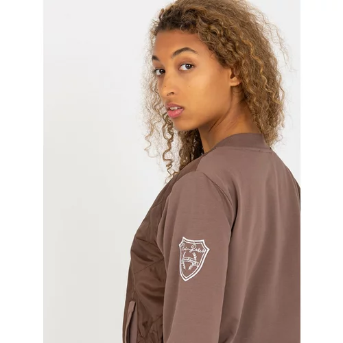 Fashion Hunters RUE PARIS brown women's bomber sweatshirt with quilting