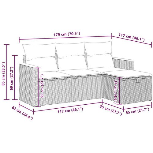  4-dijelni set vrtnih sofa od poliratana s jastucima sivi Slike