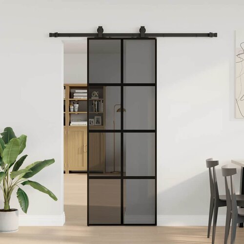 vidaXL Drsna vrata z opremo črna 76x205 cm kaljeno steklo Cene