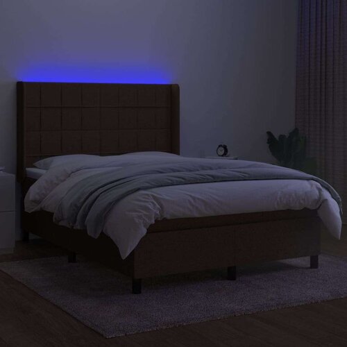  Krevet box spring s madracem LED tamnosmeđi 140x200 cm tkanina Slike