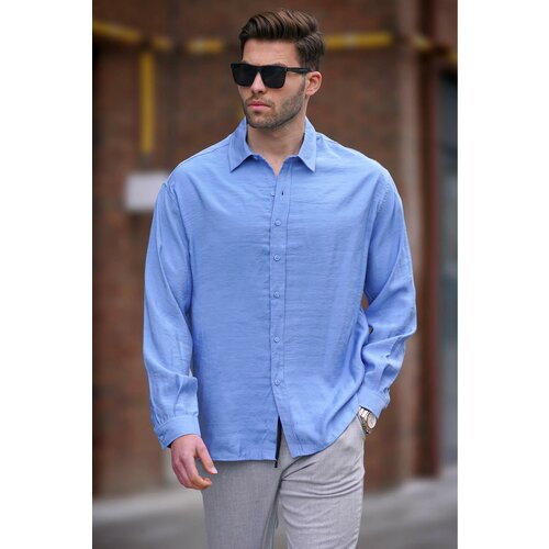 Madmext Men's Blue Long Sleeve Oversize Shirt 6733 Cene