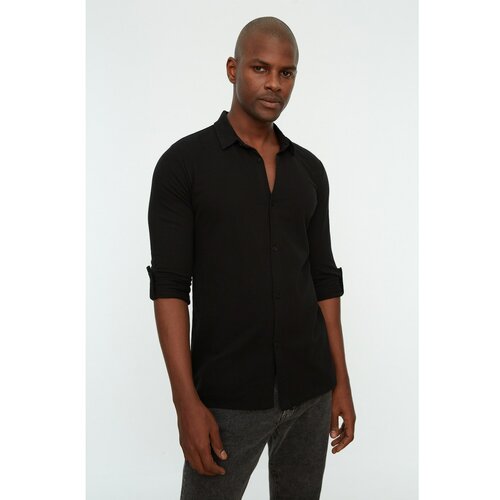 Trendyol Black Men's Slim Fit Shirt Collar Epaulette Shirt Slike