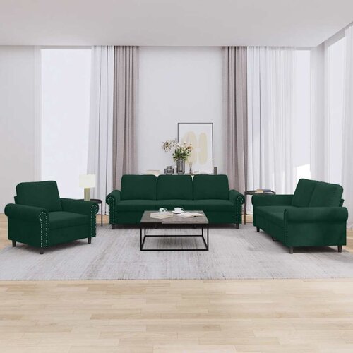  3-dijelni set sofa s jastucima tamnozeleni bar&scaron;unasti Cijene