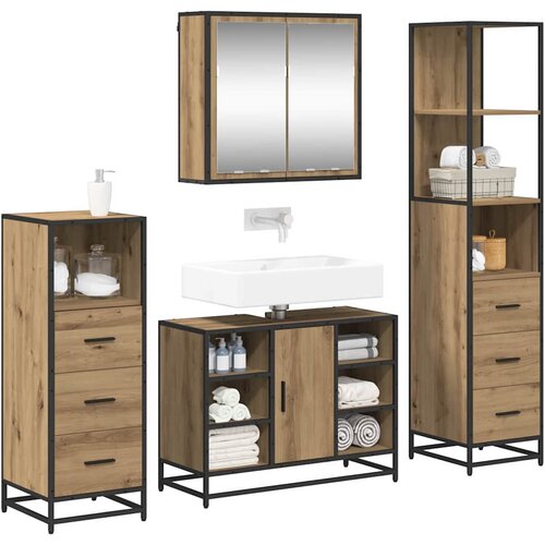  Set namje&amp;scaron;taja za kupaonicu 4 kom. Umjetnički hrast Smeđa 80 x 33 x 60 cm Slike