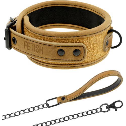 Fetish Submissive Origin Collar with Leash Vegan Leather Cene