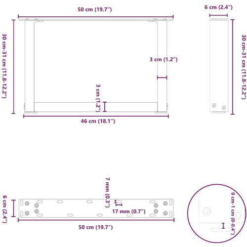  Noge za stolić U-oblika 2 kom antracit 50x(30-31) cm čelik Slike