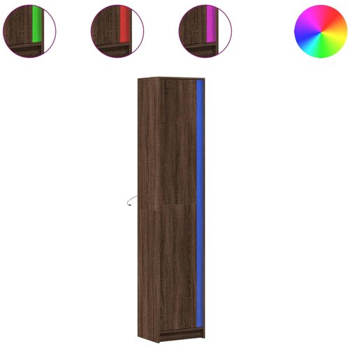 Maison Chic Visoka omara - Komoda - Predalnik LED rjavi hrast 41,5x32,5x200 cm inženirski les, (21719983) Slike