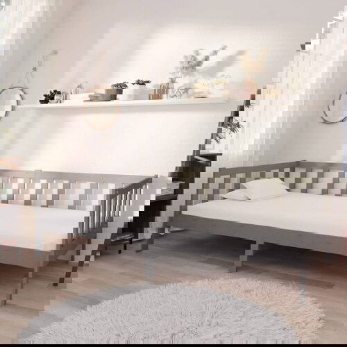 vidaXL Dnevni ležaj s madracem 90 x 200 cm sivi od masivne borovine Cijene