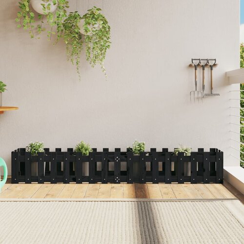 vidaXL Vrtna visoka greda z ograjico črna 200x30x30 cm trdna borovina Cene