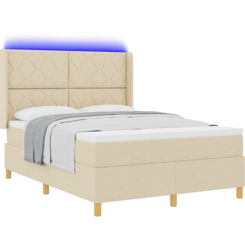 vidaXL Box Spring Postelja z Blazino in LED Krem 140x200 cm Tkanina, (22048926) Cene
