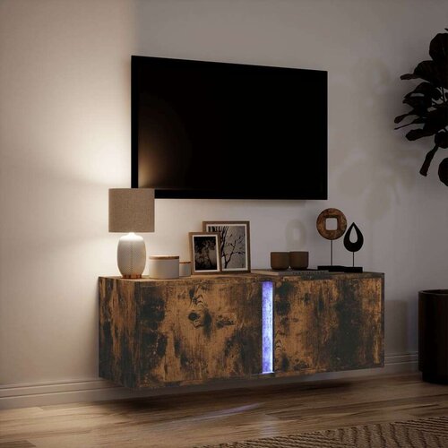 vidaXL Stenska TV omarica z LED lučkami dimljeni hrast 100x31x35 cm Cene