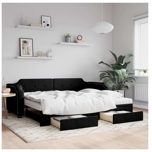 vidaXL Izvlečna dnevna postelja s predali črna 90x190 cm bla Cene