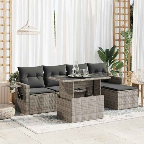 vidaXL 6-dijelni set vrtnih sofa od poliratana s jastucima sivi Cijene