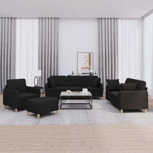  4-dijelni set sofa s jastucima crni od tkanine Slike