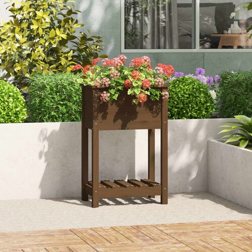 vidaXL Visoka greda s polico medeno rjava 54x34,5x81 cm trdna borovina Cene