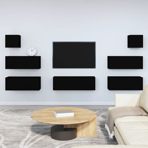 The Living Store Komplet TV omaric 7-delni črn inženirski les - Komplet TV Omaric, (21374581) Slike