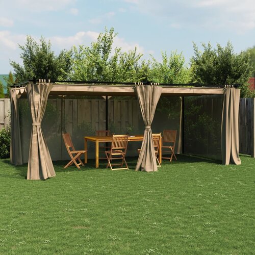 vidaXL Paviljon z zavesami taupe 6x3 m jeklo Cene
