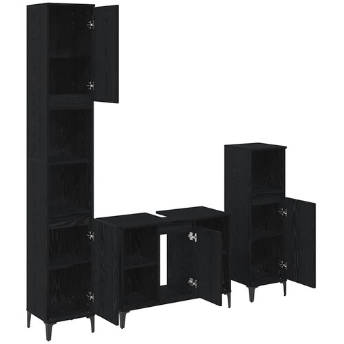  Set namje&amp;scaron;taja za kupaonicu 3 kom. Crni hrast Konstruirano drvo Crna 30 x 30 x 190 cm Slike