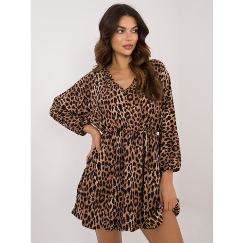 Fashion Hunters Beige and black mini dress with animal print Slike