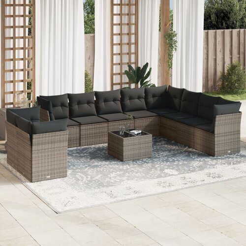 vidaXL 11-dijelni set vrtnih sofa od poliratana s jastucima sivi Cijene