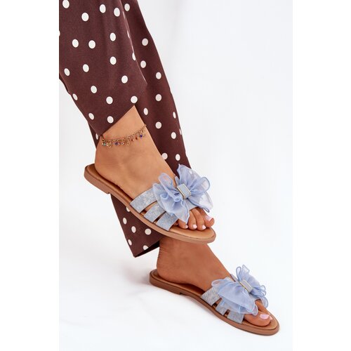 Boto Women Flat Heel Slippers With Tulle Bow Denim Tanira Slike